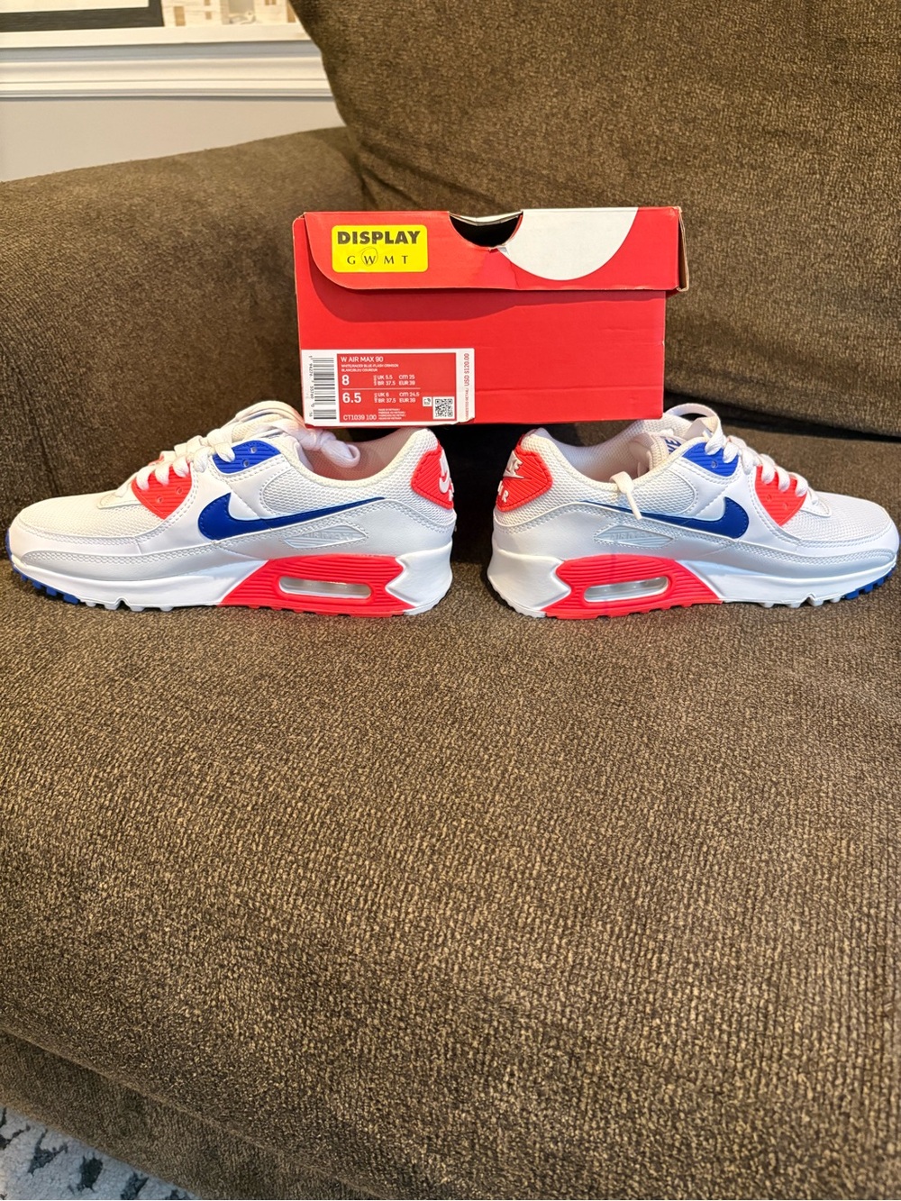 Nike Air Max 90 Sneakers - White, Red, Blue - Picture 3 of 4